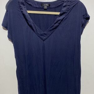 Midnight by Carole Hochman Women's Satin VNeck Cap Sleeve Blouse Navy Blue Large